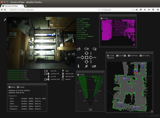 Remote browser GUI with map/navigation controls and depth visualizations